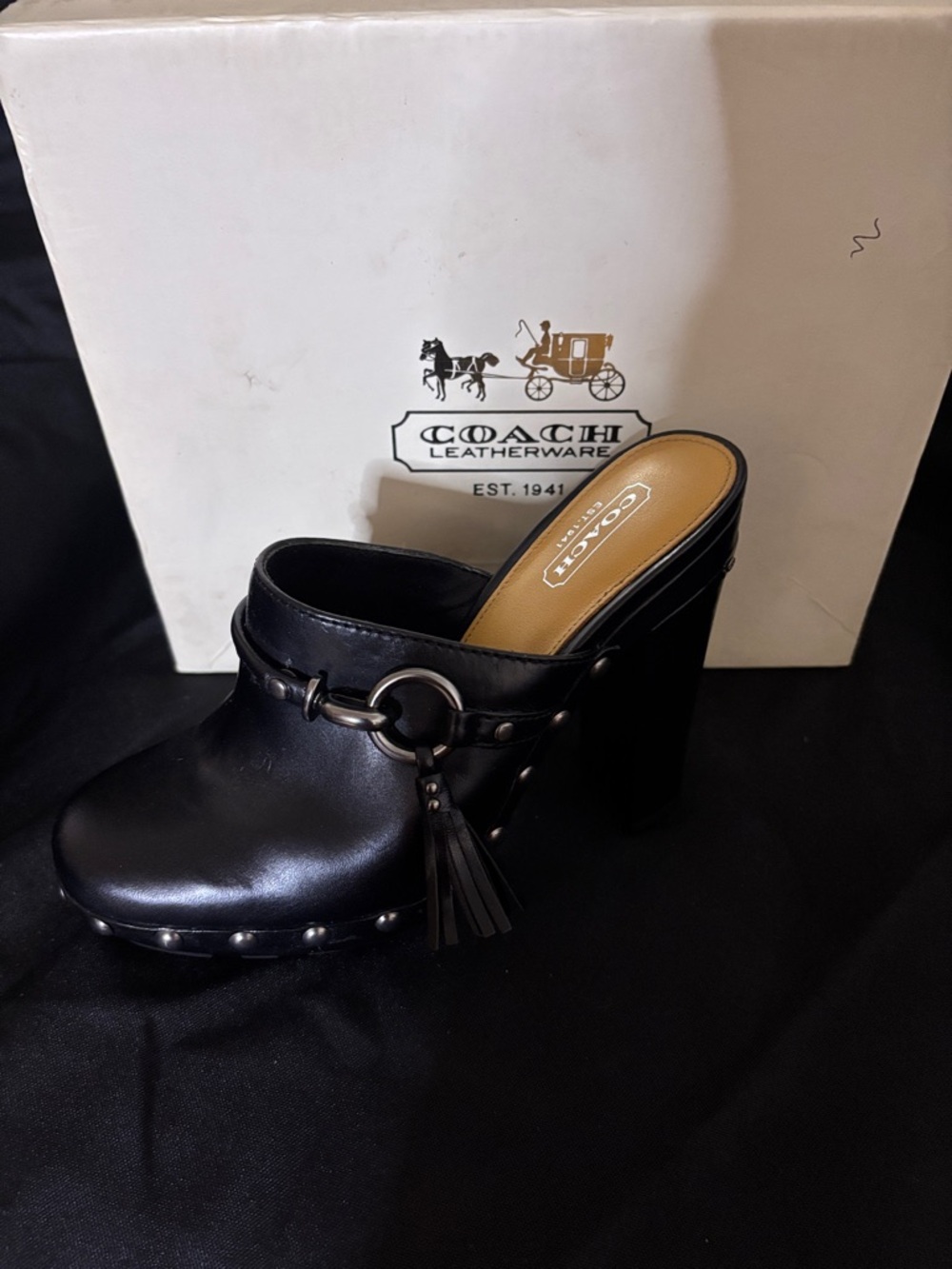 Coach Black Leather Studded Clog Mules - Picture 3 of 3